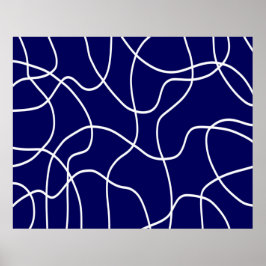 Poster Arte em Linha: Branco sobre Azul Escuro