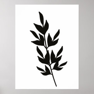 Poster Arte em Linha de Folha Simples Preto e Branco