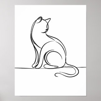 Poster Arte em Linha Gato Preta e Branca