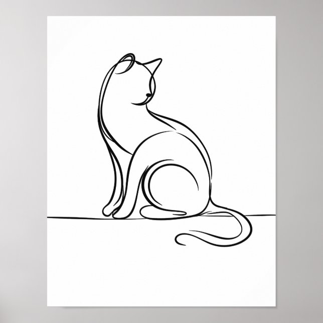 Poster Arte em Linha Gato Preta e Branca (Frente)