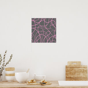 Poster Arte em Linha: Rosa em Cinzas