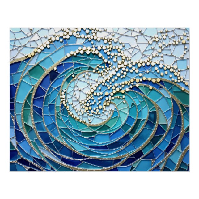 Pôster Arte em Mosaico do Mar de Ondas (Frente)