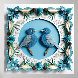 Poster Arte em papel de pássaros Azuis-Grivos