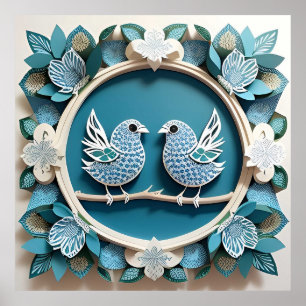 Poster Arte em papel de pássaros Blue Jay