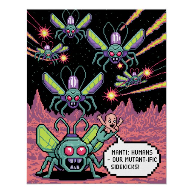 Pôster Arte em Pixel de Alienígenas Manti de Arcada Retro (Frente)
