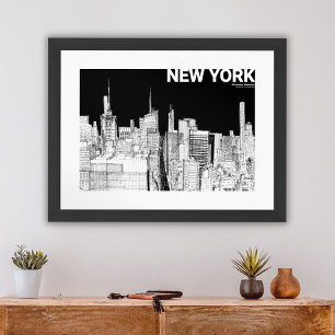 Poster Arte em Preto e Branco da Silhueta de Nova York