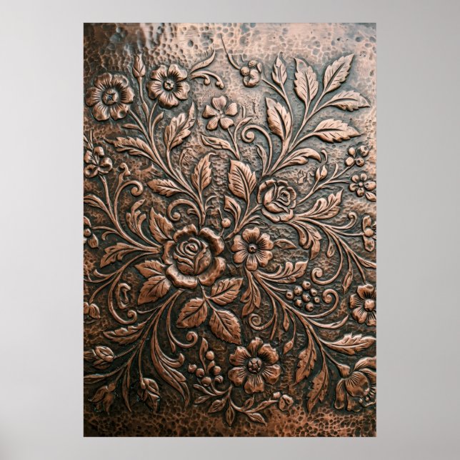 Poster Arte em Relevo Floral de Cobre Embutido (Frente)