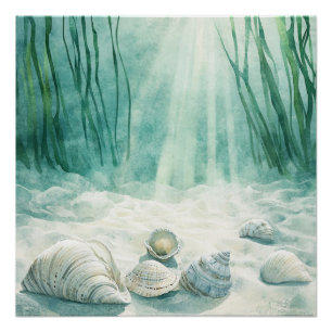 Pôster Arte em Tela Verde Espuma do Mar Concha