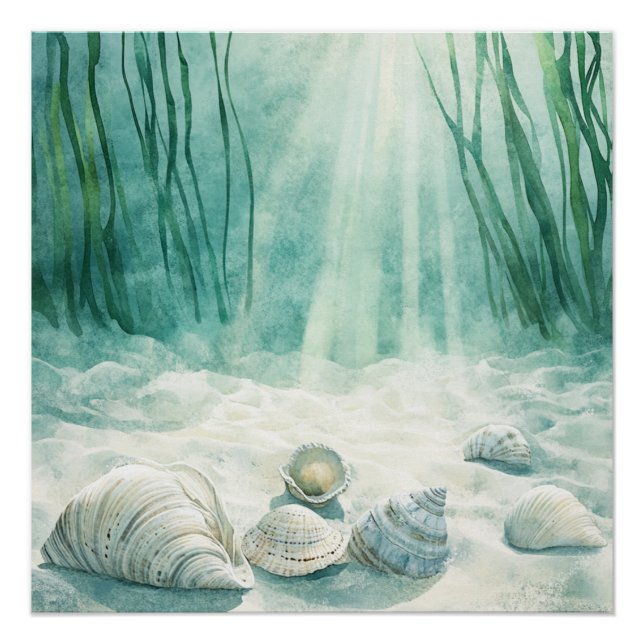 Pôster Arte em Tela Verde Espuma do Mar Concha (Frente)