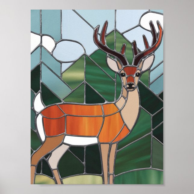 Poster Arte em Vidro Pintado, Estilo de Arte de Veado em  (Frente)