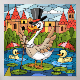 Poster Arte em Vidro Pintado, Ganso Bobo em Vidro Pintado