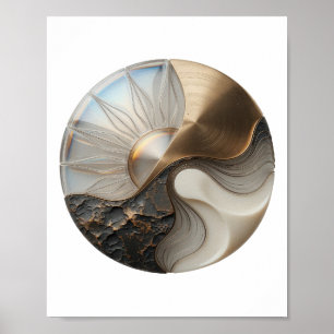 Poster Arte em vidro YIN YANG prateado e ousado Design