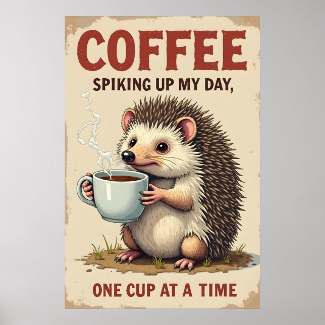 Poster Arte Engraçada De Café Hedgehog - Spiando Meu Dia  (Frente)