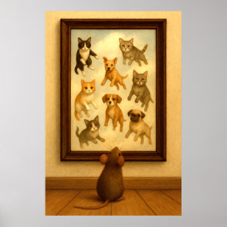 Poster Arte Engraçada de Gato e Muro de Cachorro