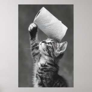 Poster Arte engraçada de gato em rolo de papel higiênico,