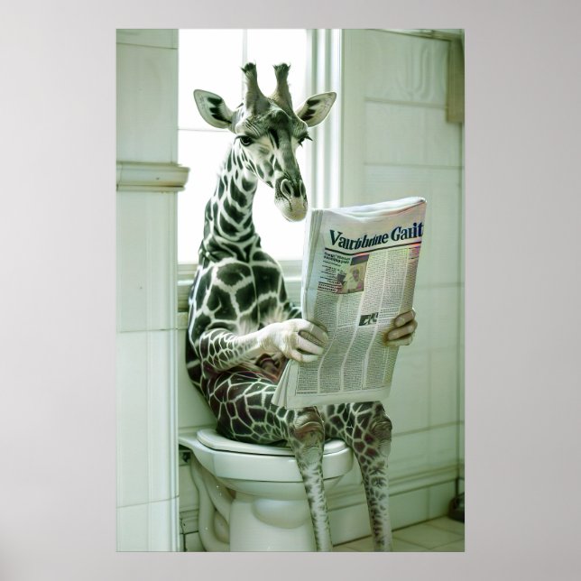 Poster Arte engraçada de girafa para parede de banheiro,  (Frente)