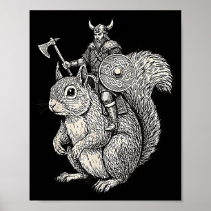 Poster Arte engraçada de guerreiro esquilo montando Vikin