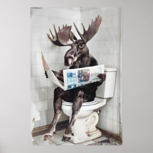 Poster Arte engraçada para parede de banheiro com alce, A