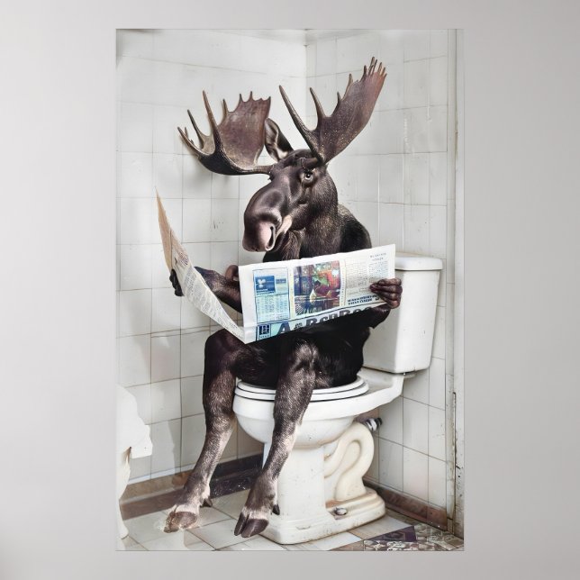 Poster Arte engraçada para parede de banheiro com alce, A (Frente)