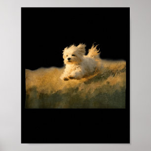 Poster Arte Engraçado de Cachorro Fofo Correndo Maltês Co