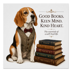 Pôster Arte Erudita de Bibliotecário Beagle Vintage