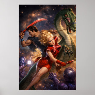Poster Arte Espacial de Fantasia Ficção Científica Retro