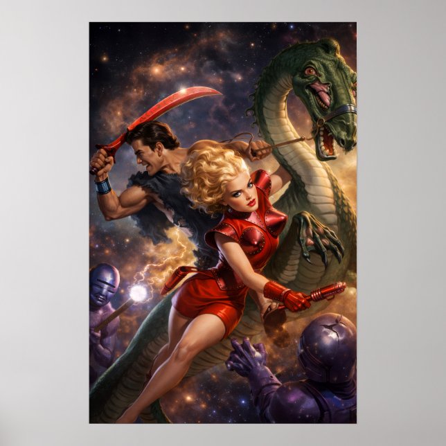 Poster Arte Espacial de Fantasia Ficção Científica Retro (Frente)