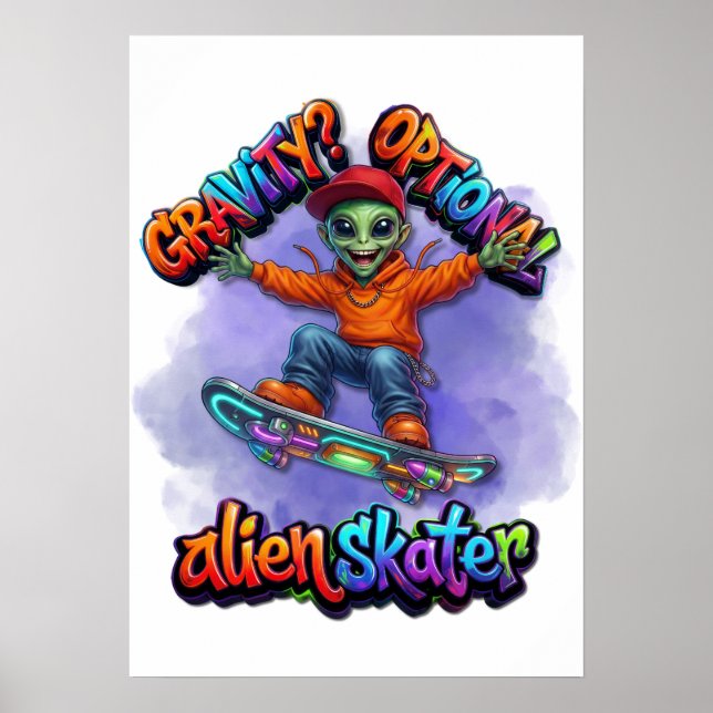 Poster Arte Espacial de Hoverboard de Alien Skater com Gr (Frente)