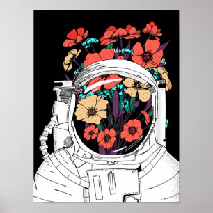 Poster Arte espacial floral de astronauta