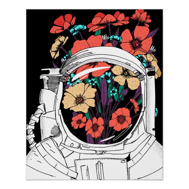 Pôster Arte espacial floral de astronauta (Frente)
