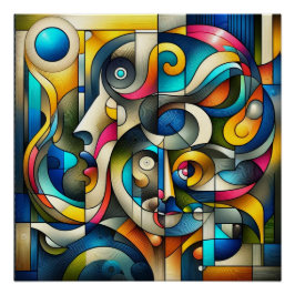 Pôster Arte Espacial Negativa Inspirada em Braque Vibrant