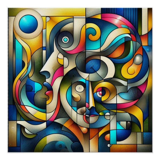 Pôster Arte Espacial Negativa Inspirada em Braque Vibrant (Frente)