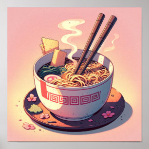Poster Arte estética de macarrão com anime Ramen nos anos