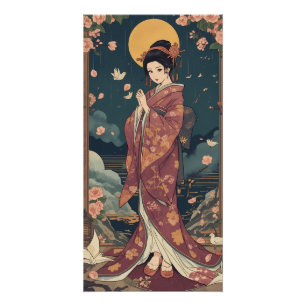 Pôster Arte Estético de Garota Anime Kimono Japonesa Vint