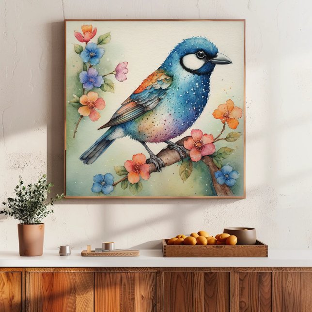Pôster Arte Estilizada de Bluebird e Blossoms (Criador carregado)