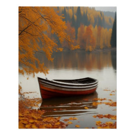 Pôster Arte Eterno Do Lago Row Boat Colorful Autumans Wen