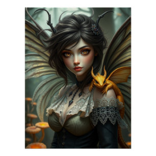 Pôster Arte Fada De Dragão Brilhante