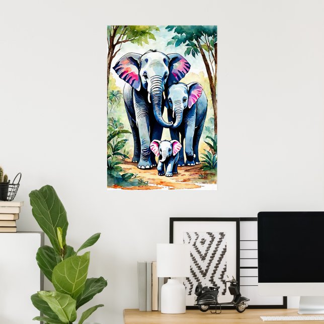 Poster Arte Familiar Afro-Elefante, Vida Selvagem Colorid (Escritório em casa)