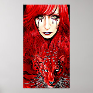 Poster Arte Familiar Da Bruxa Vermelha E Leopardo