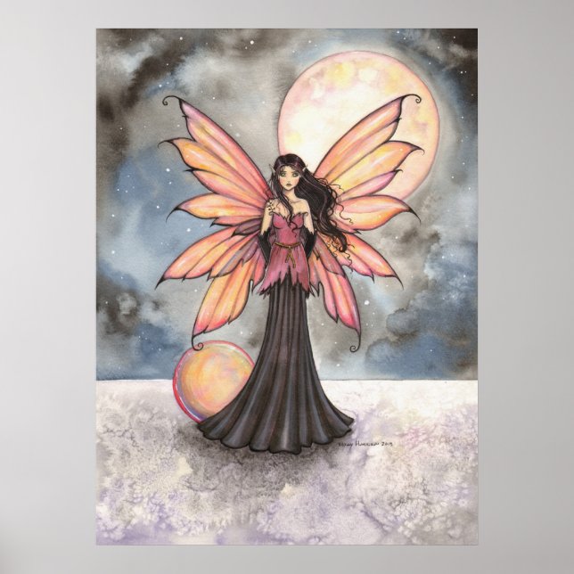 Pôster Arte Fantasia de Fada e Lua Cheia (Frente)