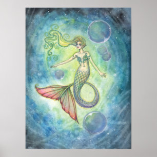 Pôster Arte Fantasia de Sereia em Aquarela por Molly Harr