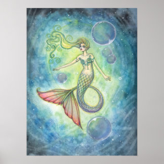 Pôster Arte Fantasia de Sereia em Aquarela por Molly Harr
