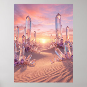 Poster Arte Fantasia do Deserto de Cristal ao Pôr do Sol