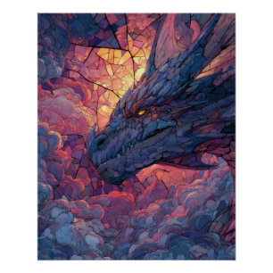Pôster Arte Fantasia do Dragão Cósmico Crepuscular Fogo