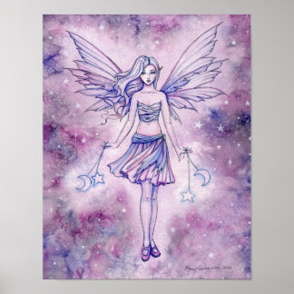Poster Arte Fantasia Fada Azul Roxo Astralina Aquarela