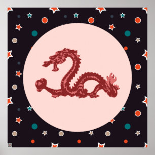 Pôster Arte Fantasia Padrão Estrela Dragão Chinês