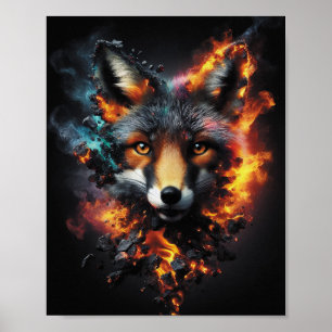 Poster Arte Fantasia Raposa Flamejante Espírito de Fogo