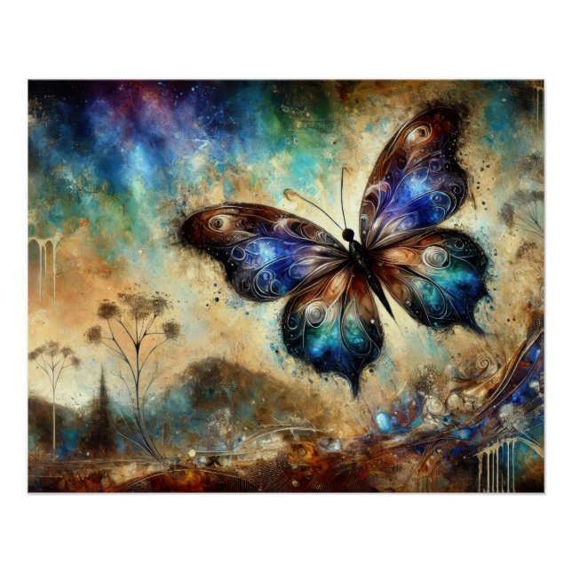Pôster Arte Fantástica da Borboleta Cósmica (Frente)