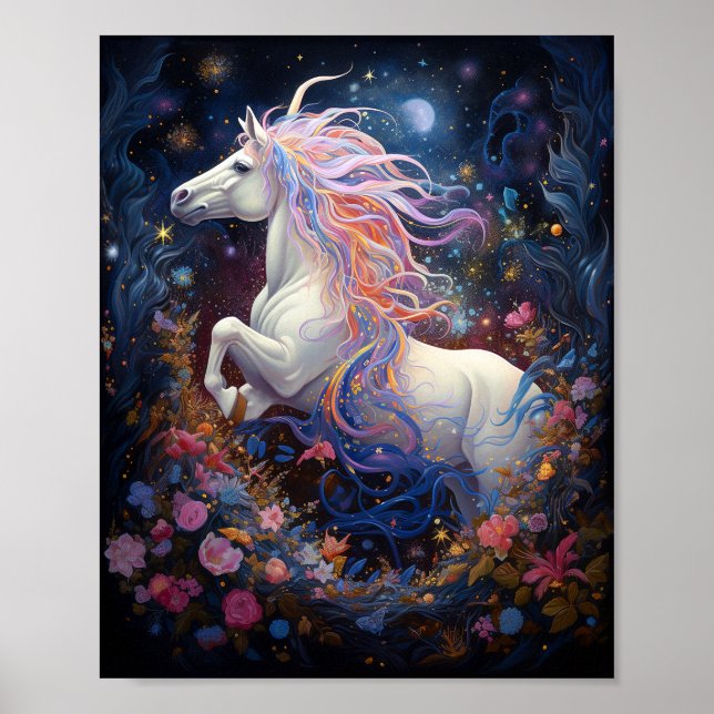 Poster Arte Fantástica de Cavalo Branco Magia (Frente)