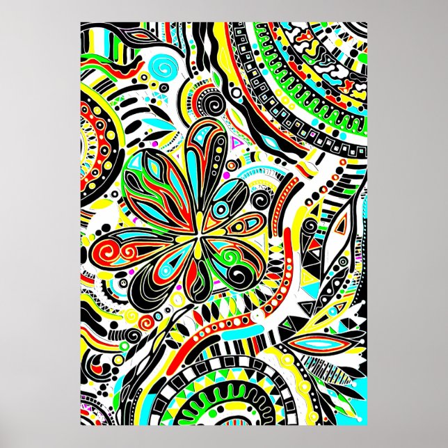 Poster Arte Fantástica de Esboço - Flores de Abstrato 3 (Frente)